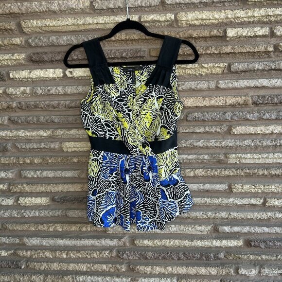 BCBGMaxAzria 100% Silk Colorful Strappy Faux Wrap Empire Top Size XS - Picture 2 of 9